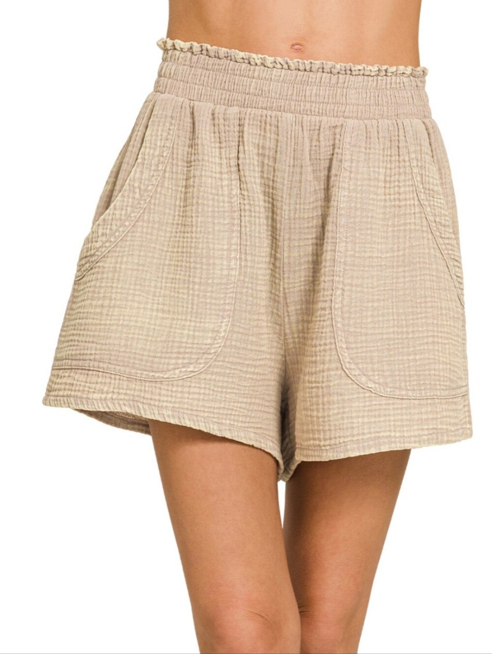 New Zenana Washed Cotton Gauze Shorts